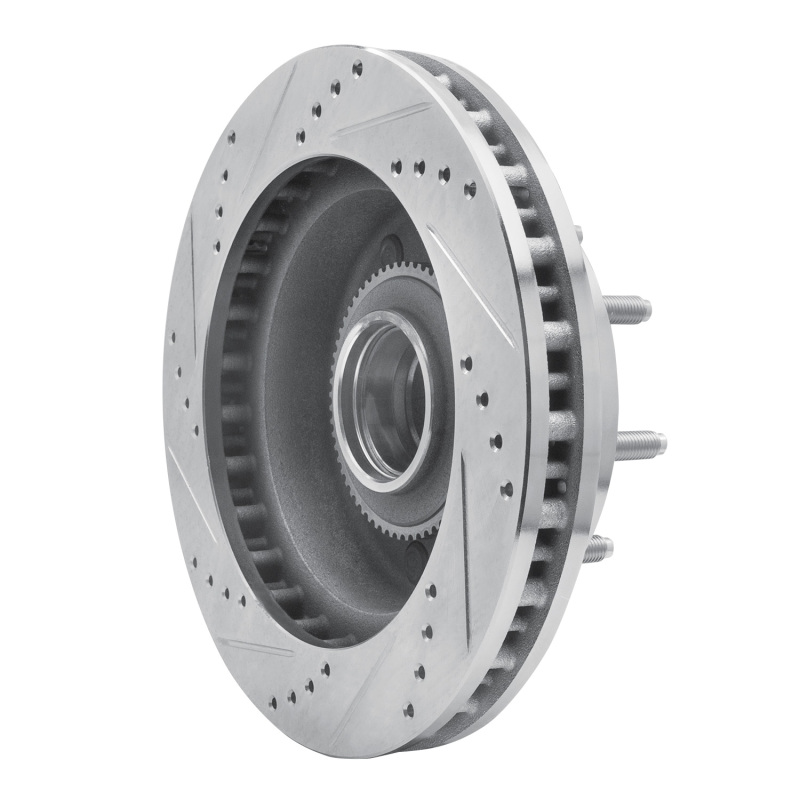 Ford F-250 Super Duty Brake Rotor (1) - Front Right - R1 Concepts - Drilled & Slotted - Silver - `99-`02